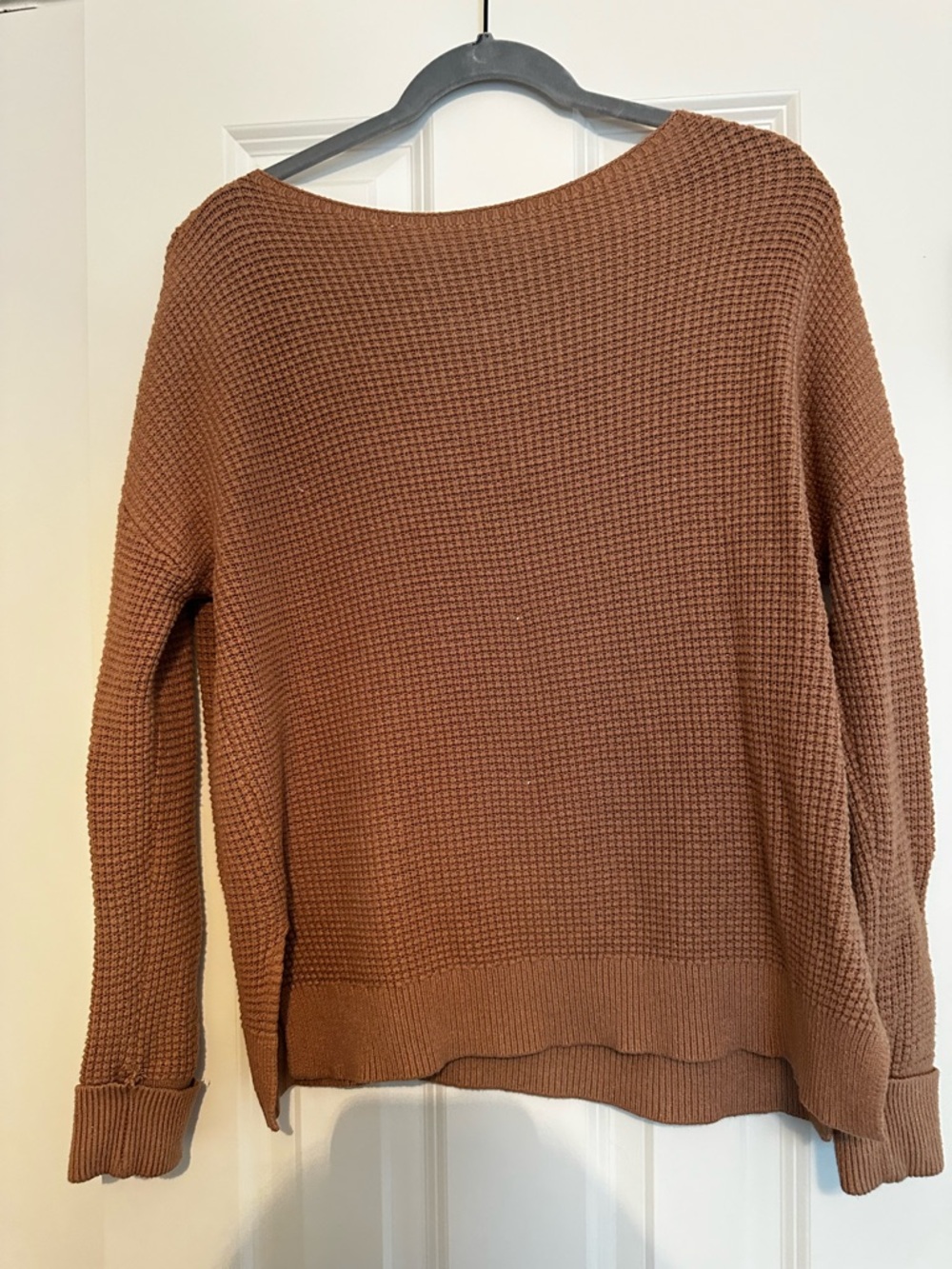 Express Waffle-Knit Scoop Neck Sweater — Brown